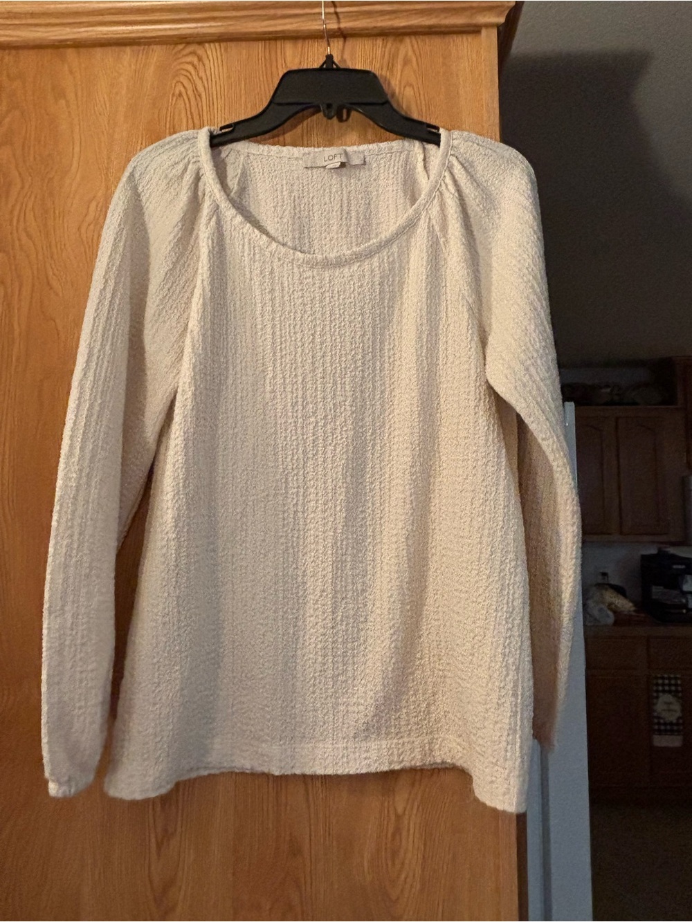 LOFT Cream Textured Scoop Neck Long Sleeve Top
